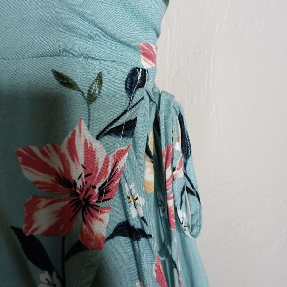 Tobi Floral Romper with Faux Wrap Skirt Side Tie - Picture 3 of 9